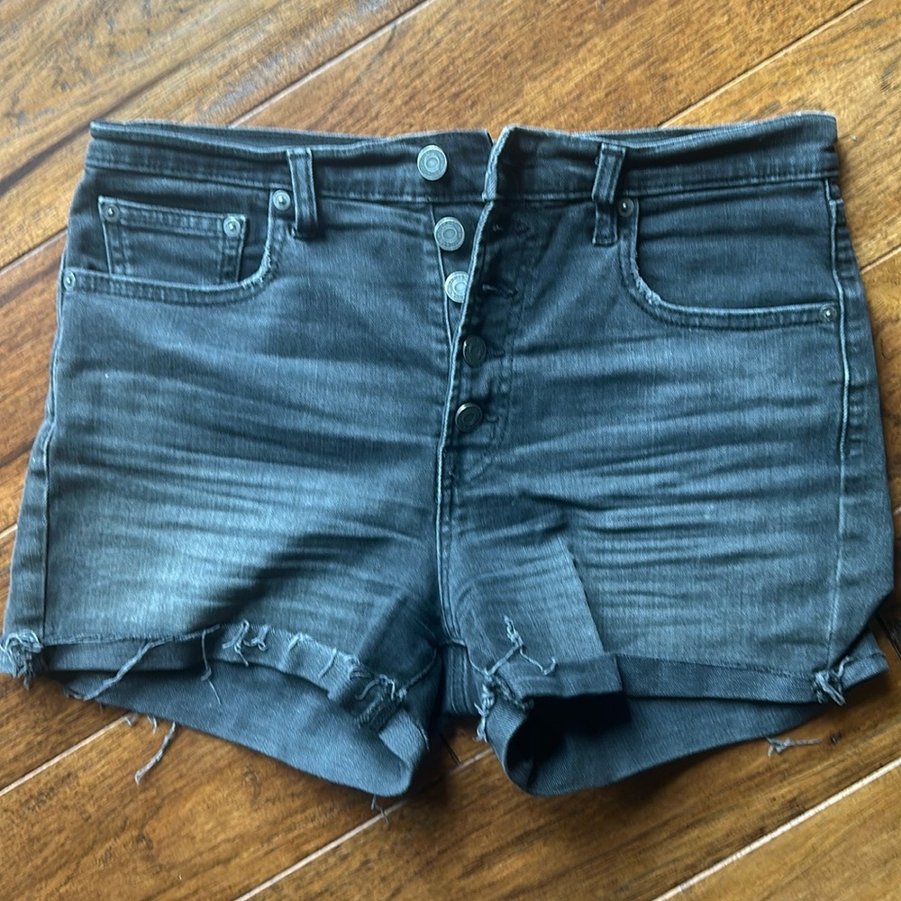 Gap black denim jeans shorts high rise 4” button fly 6 28